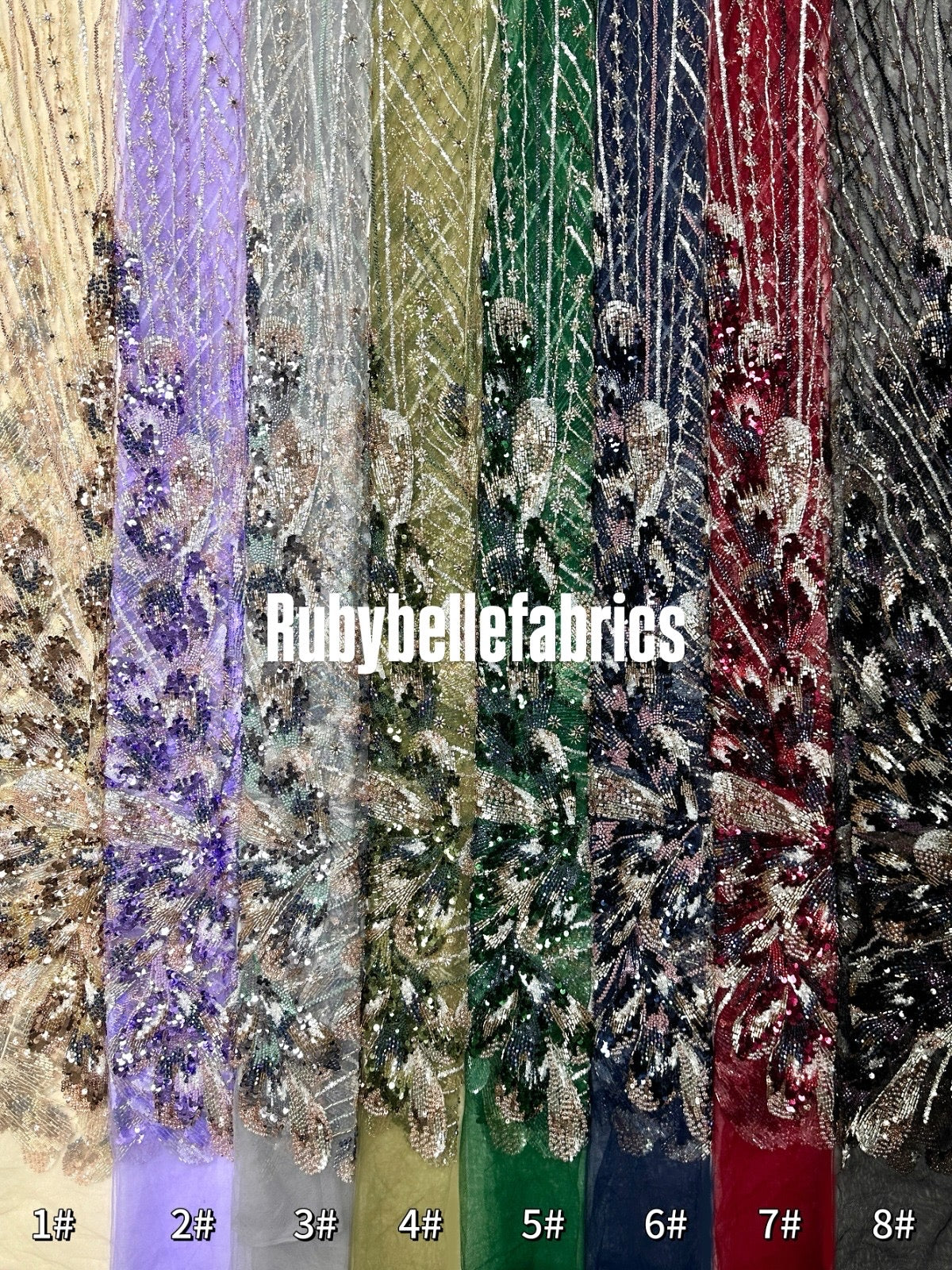 Luxury Feather Pattern Sequin Beaded Lace Fabric