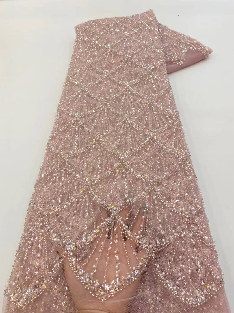 Izzlie Quality Beaded Fabric - Pink