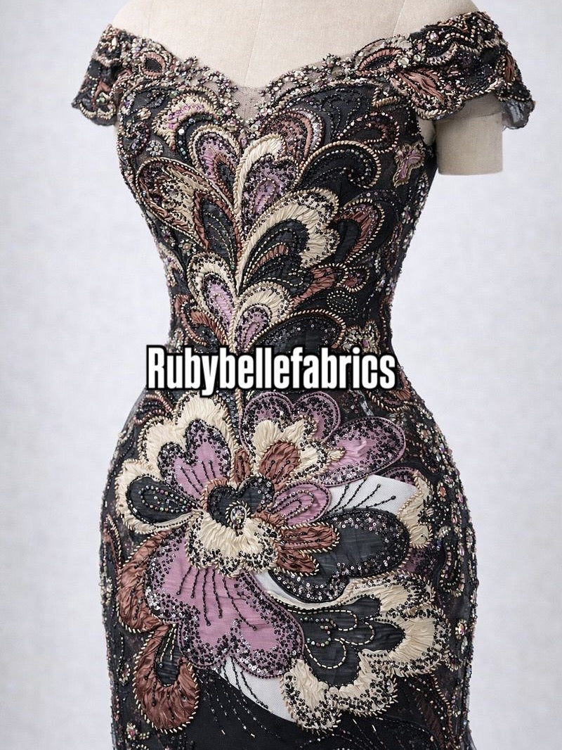 Astysx Beaded Sequin Lace Fabric