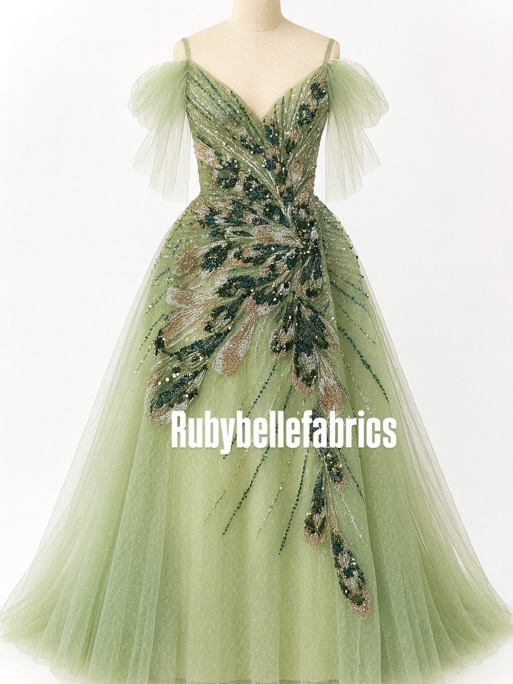 Luxury Feather Pattern Sequin Beaded Lace Fabric