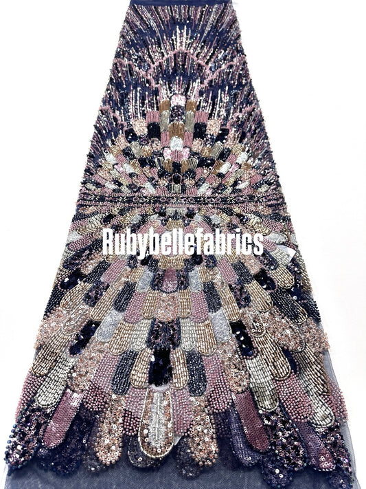 Luxury Geometric Deco Sequin Beaded Lace Fabric