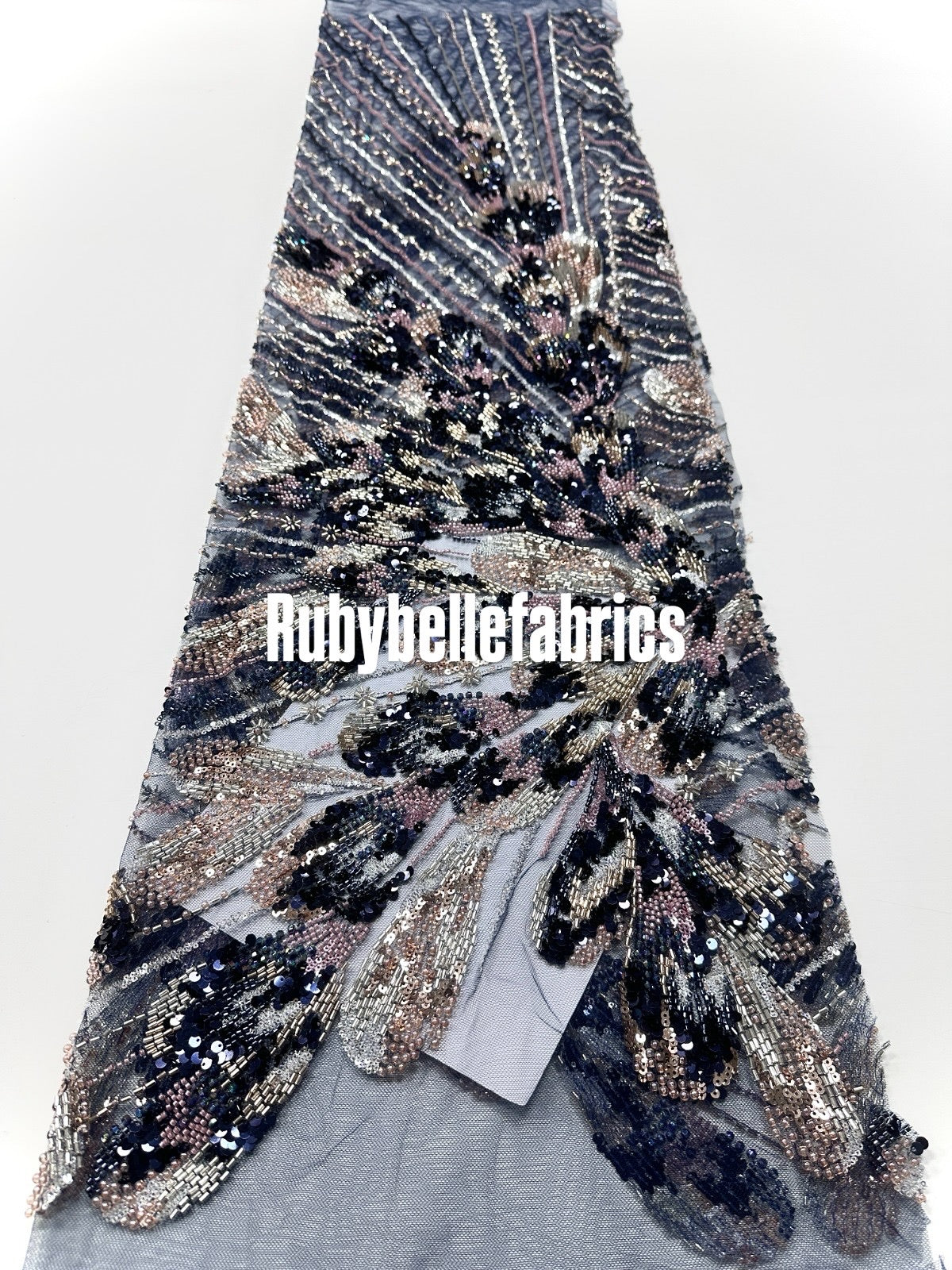 Luxury Feather Pattern Sequin Beaded Lace Fabric