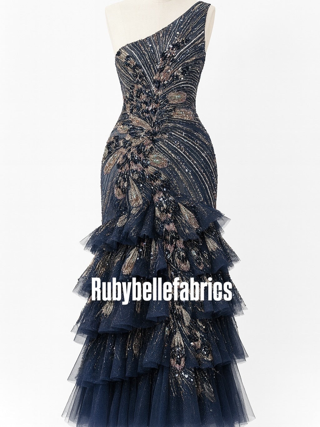 Luxury Feather Pattern Sequin Beaded Lace Fabric