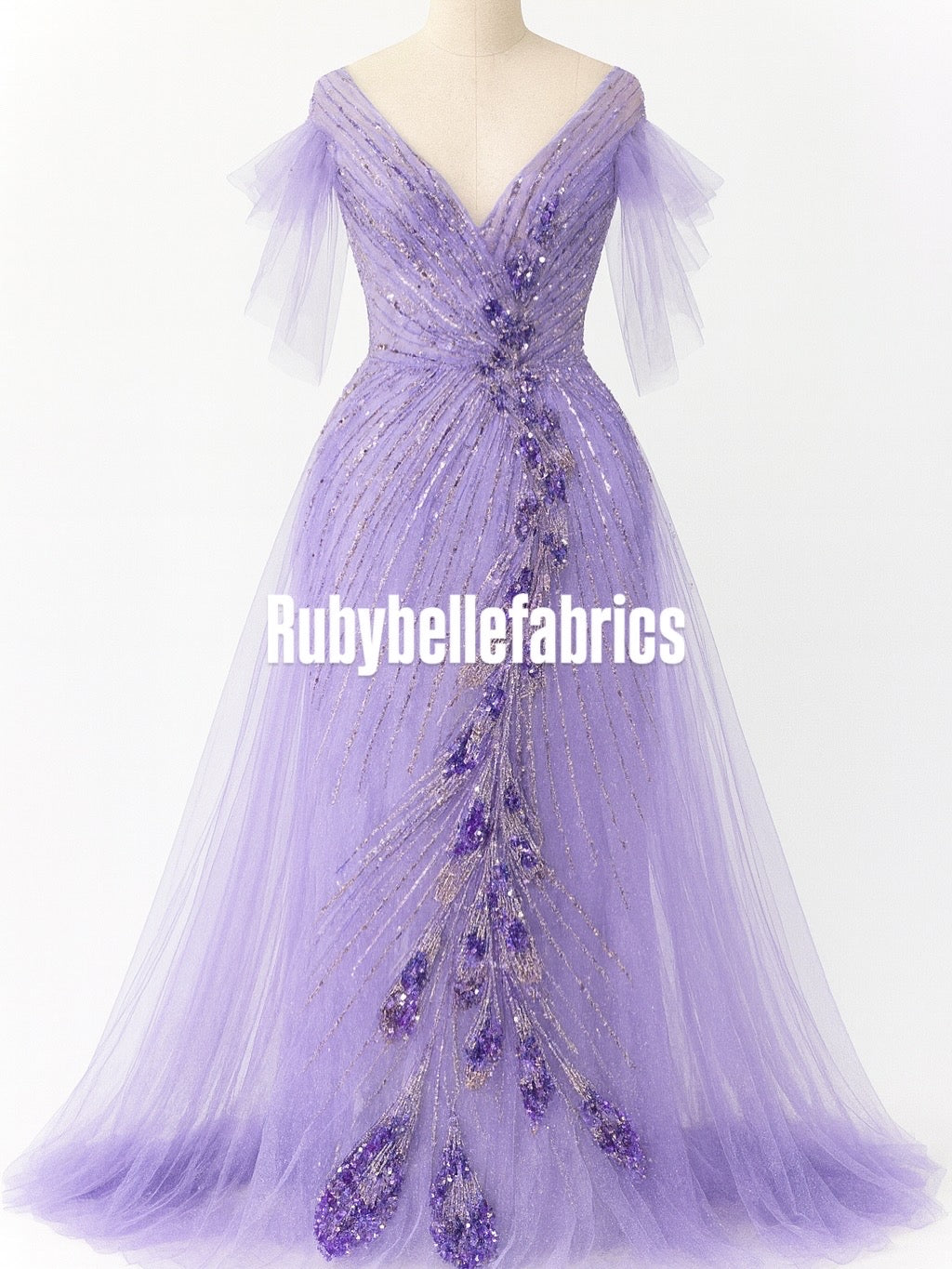 Luxury Feather Pattern Sequin Beaded Lace Fabric