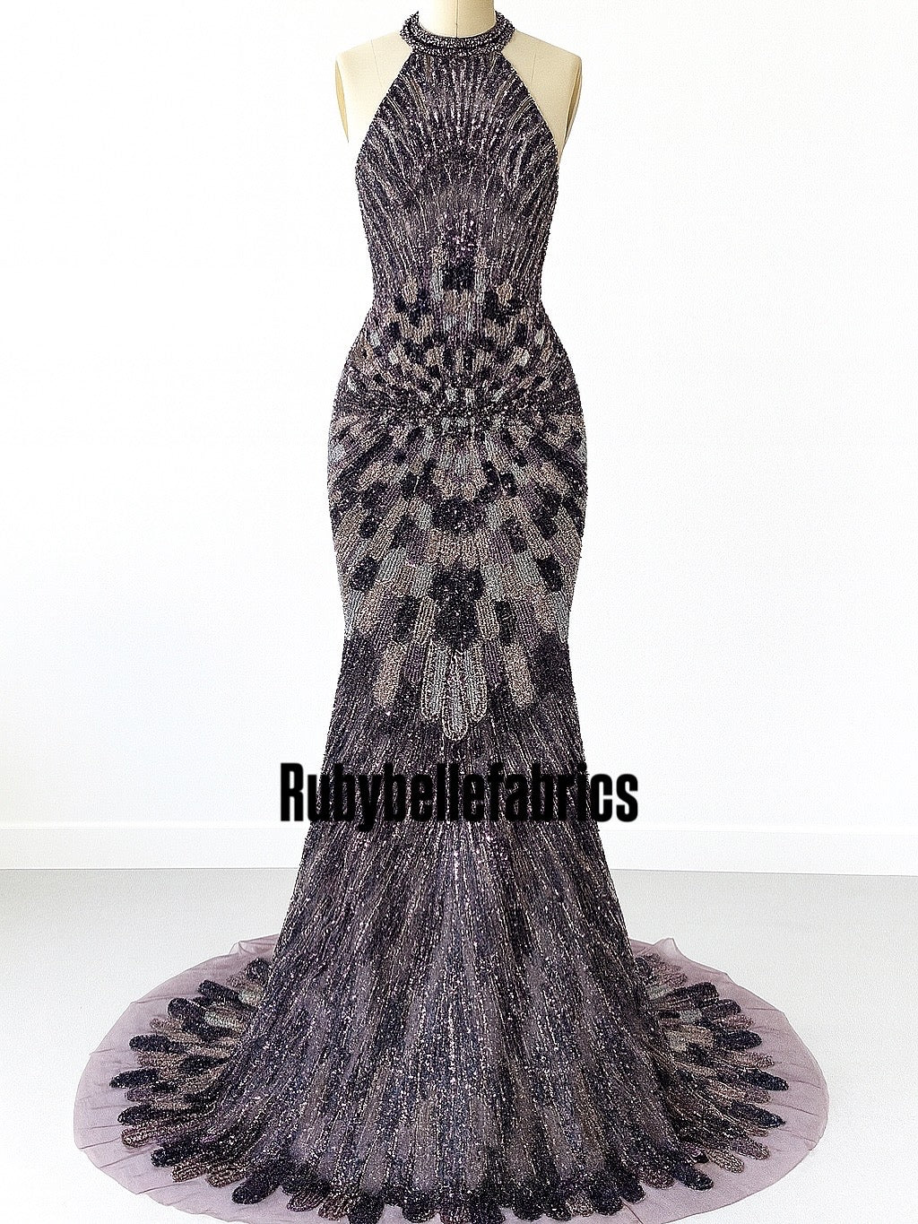 Luxury Geometric Deco Sequin Beaded Lace Fabric