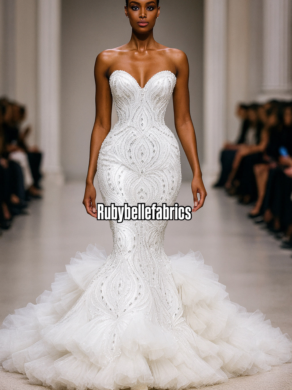 Arquise Crystal Beads Lace Fabric