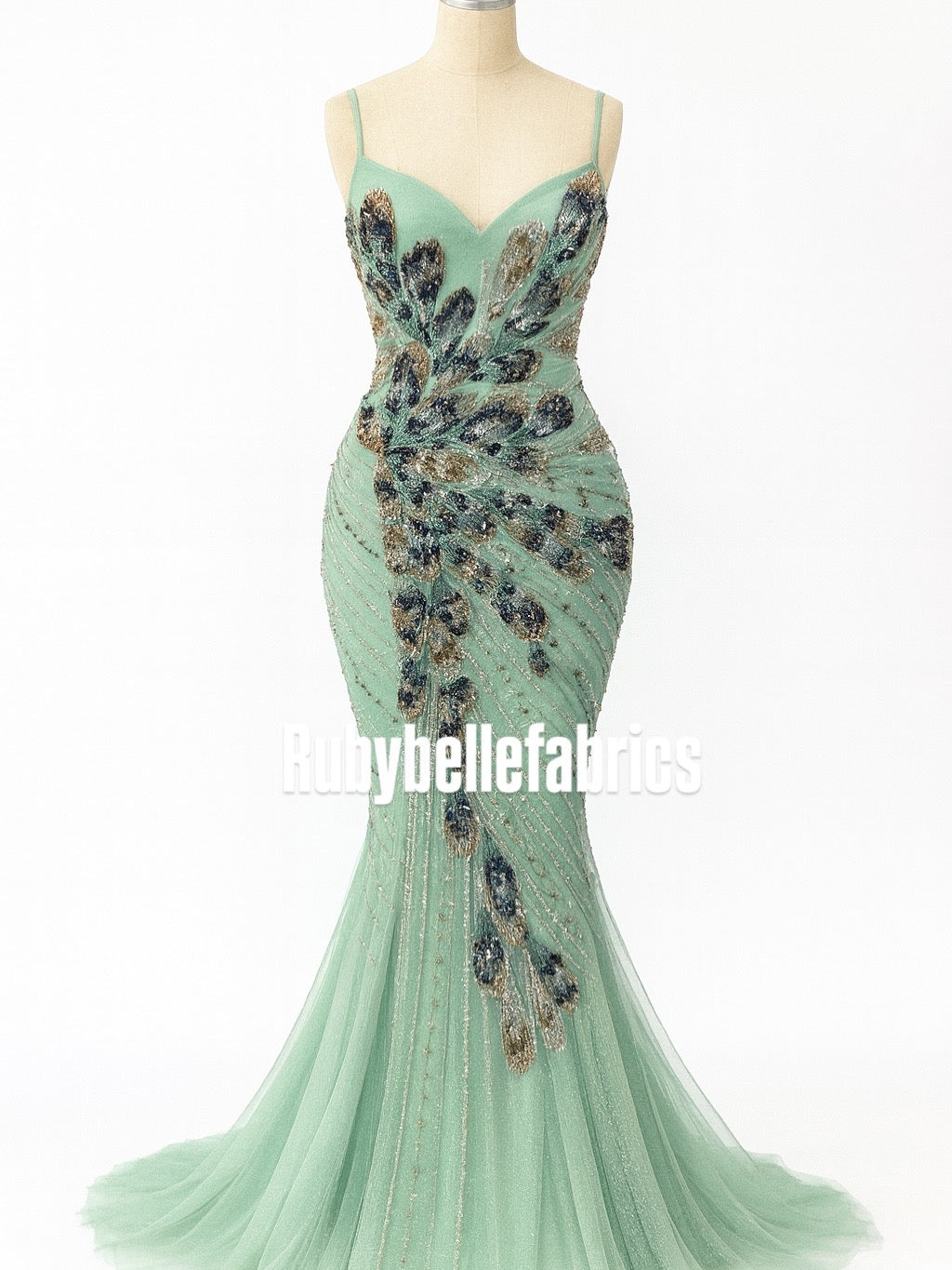 Luxury Feather Pattern Sequin Beaded Lace Fabric