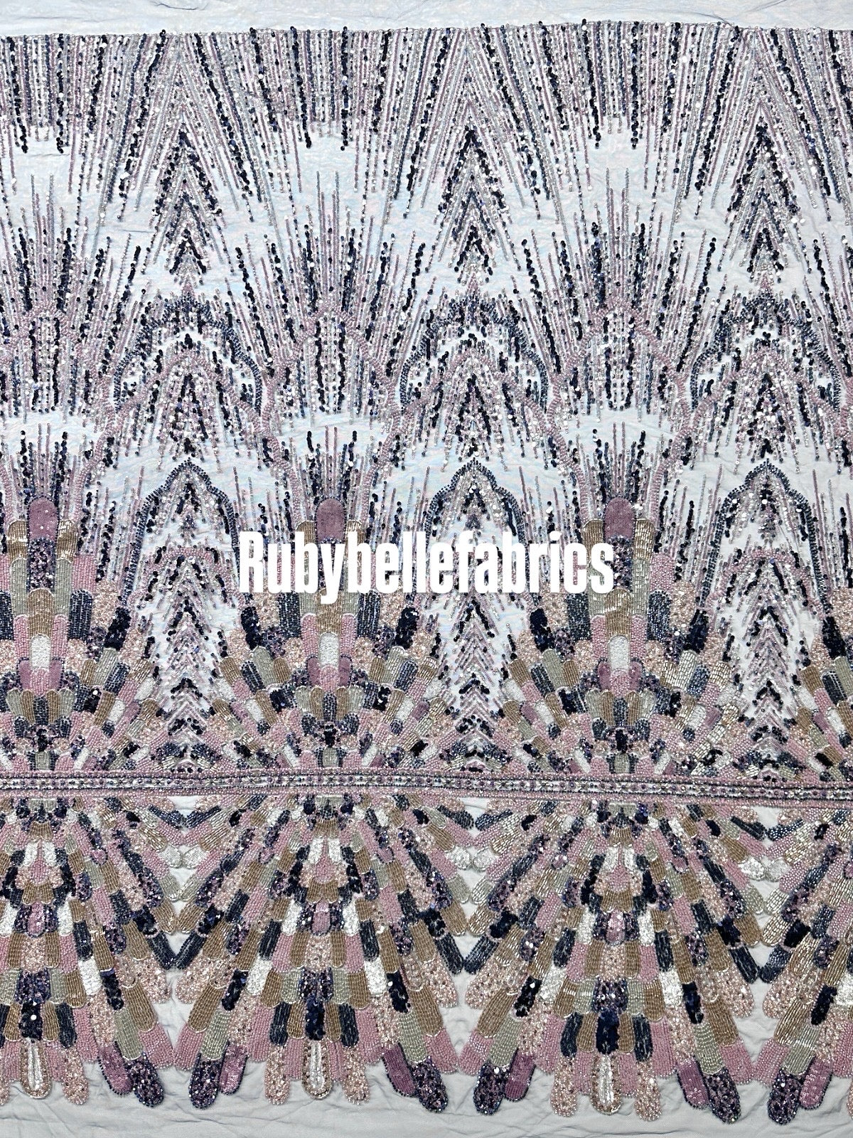 Luxury Geometric Deco Sequin Beaded Lace Fabric