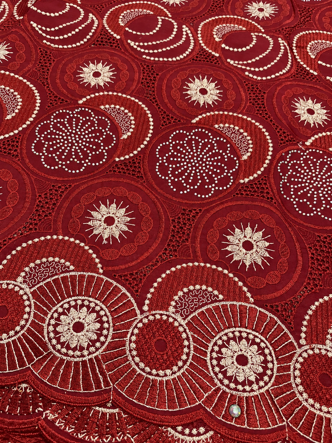 Ibble Circular Voile Fabric - Burgundy/Beige