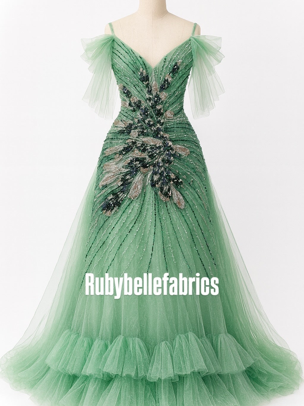Luxury Feather Pattern Sequin Beaded Lace Fabric
