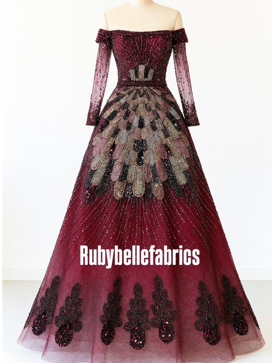 Luxury Geometric Deco Sequin Beaded Lace Fabric