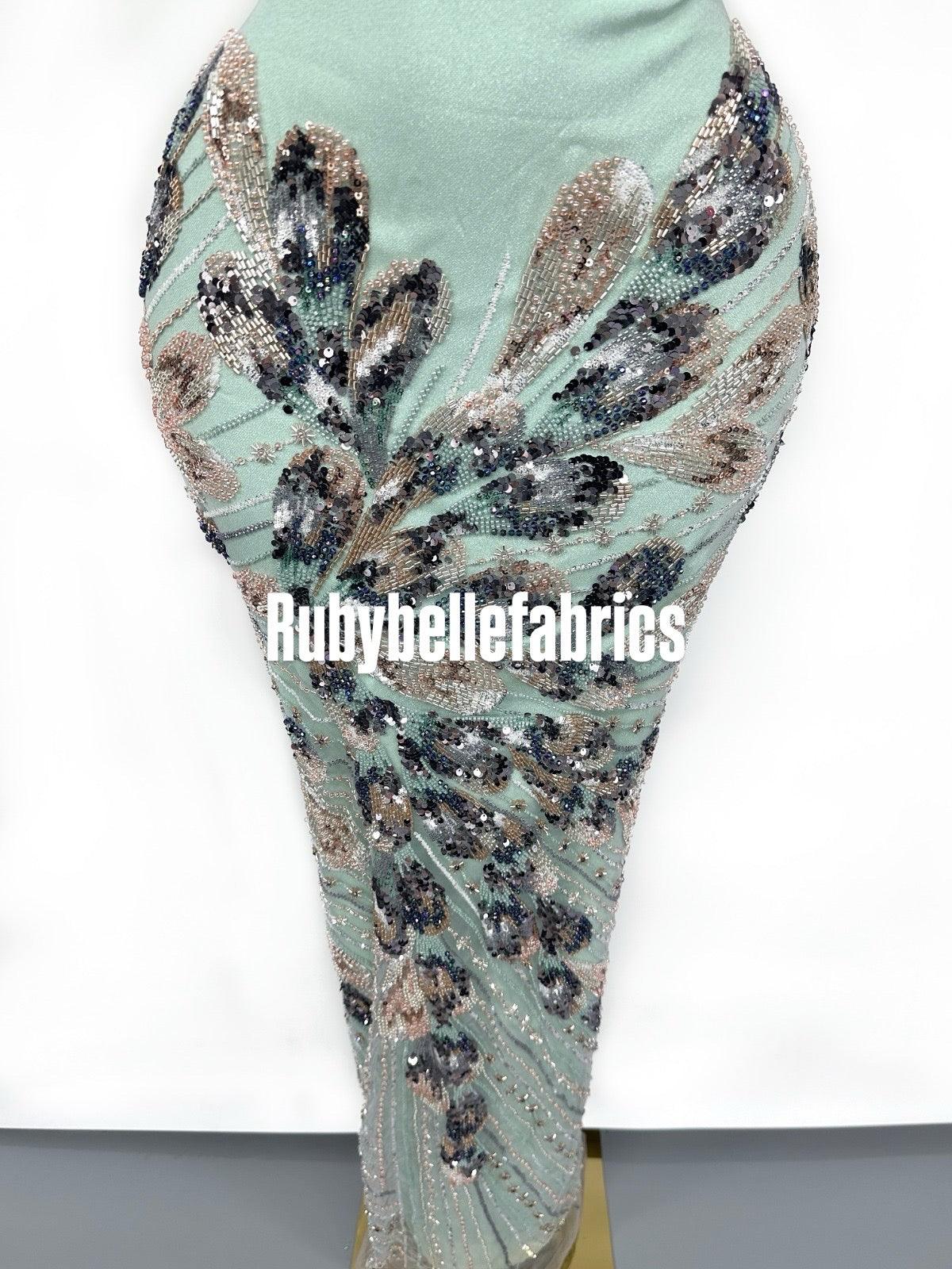 Luxury Feather Pattern Sequin Beaded Lace Fabric