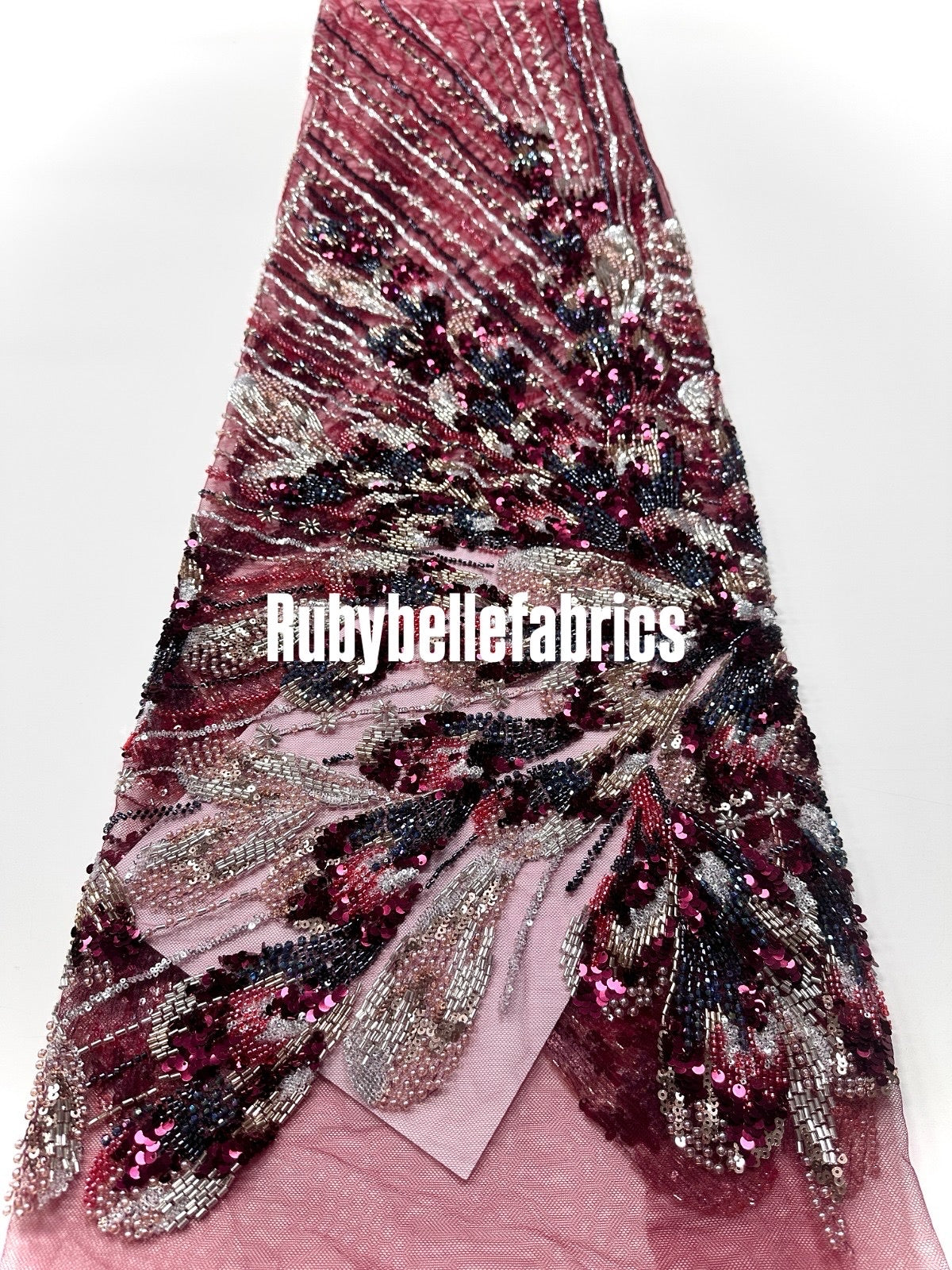 Luxury Feather Pattern Sequin Beaded Lace Fabric