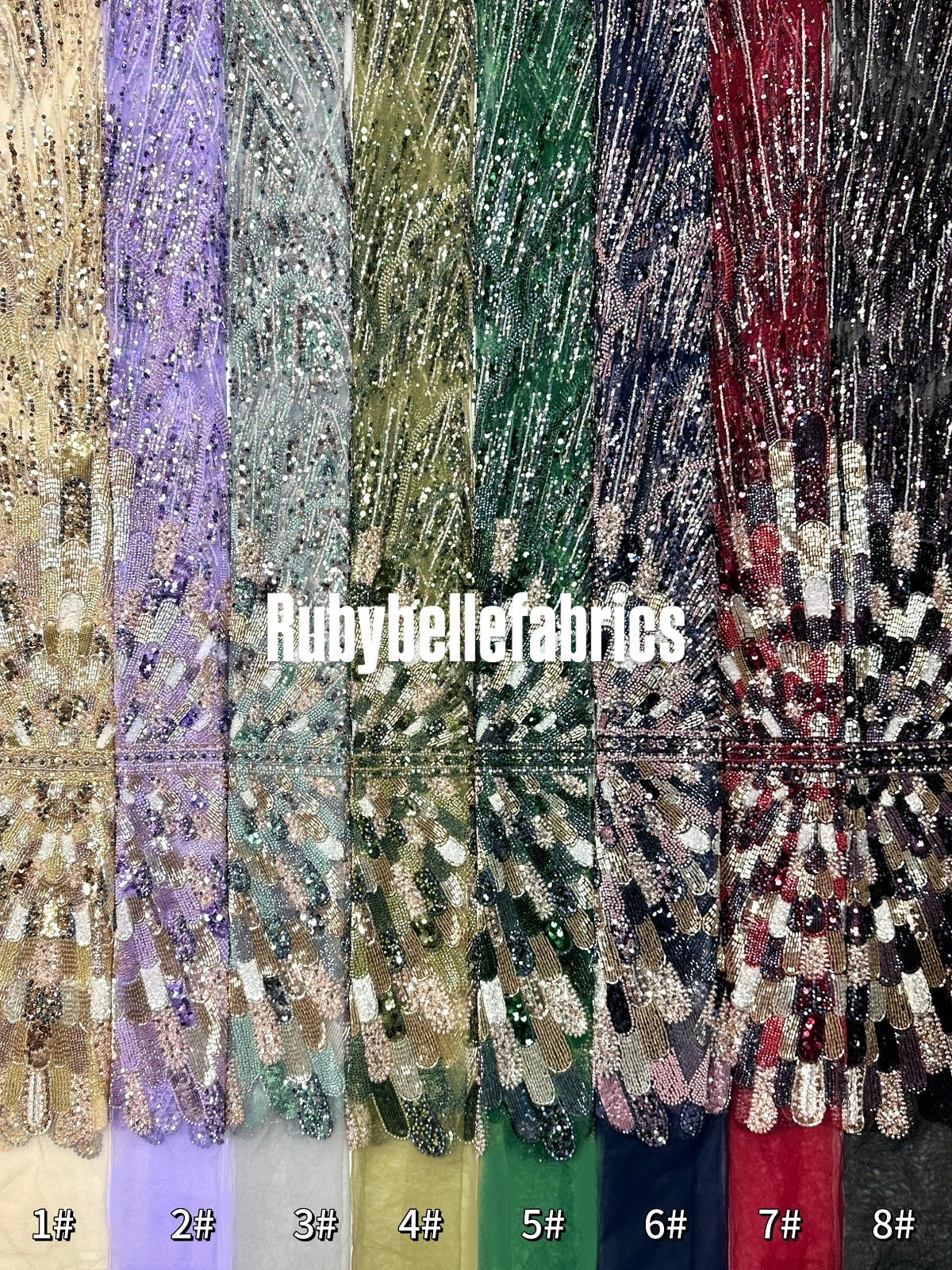 Luxury Geometric Deco Sequin Beaded Lace Fabric