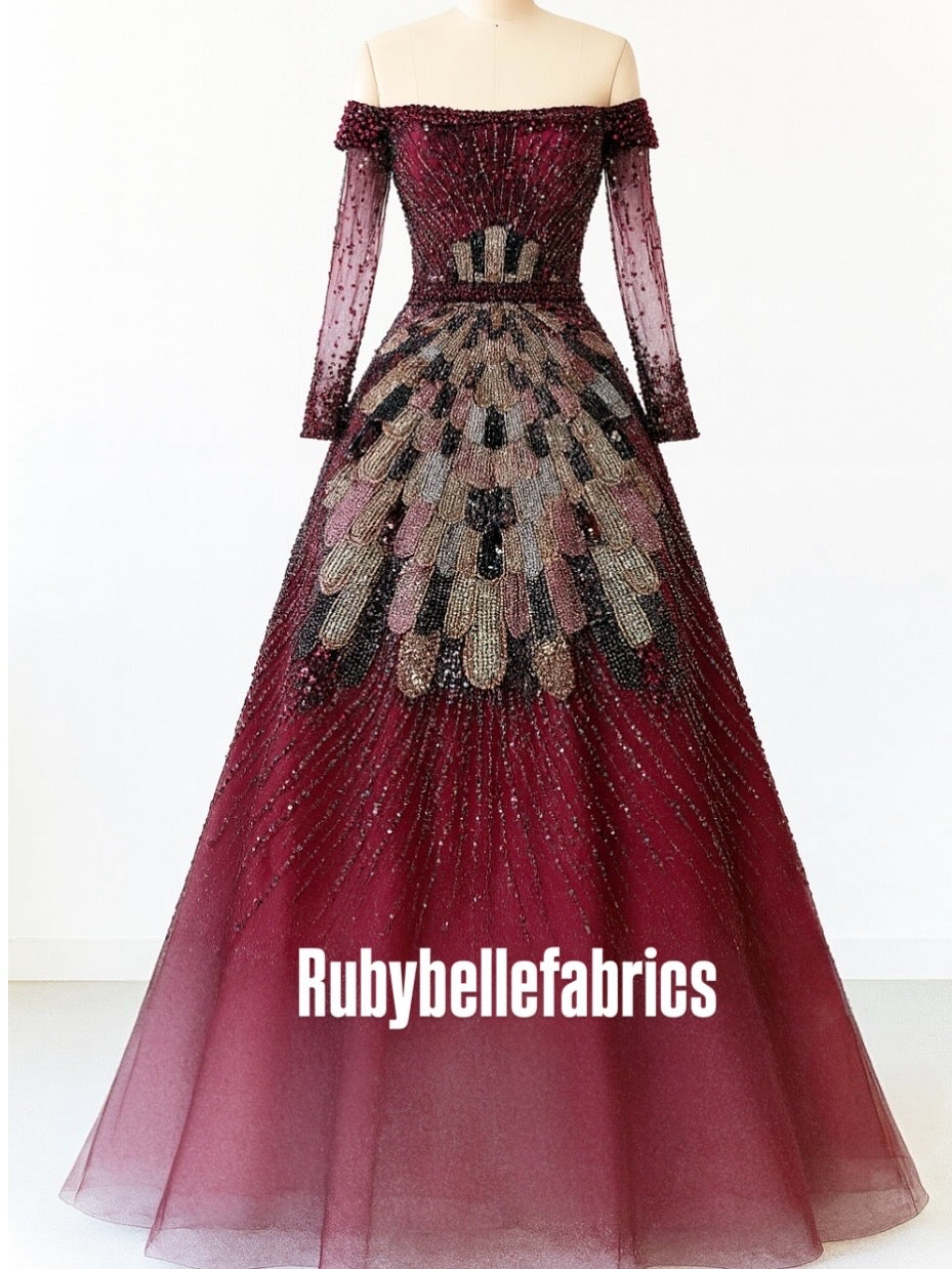 Luxury Geometric Deco Sequin Beaded Lace Fabric
