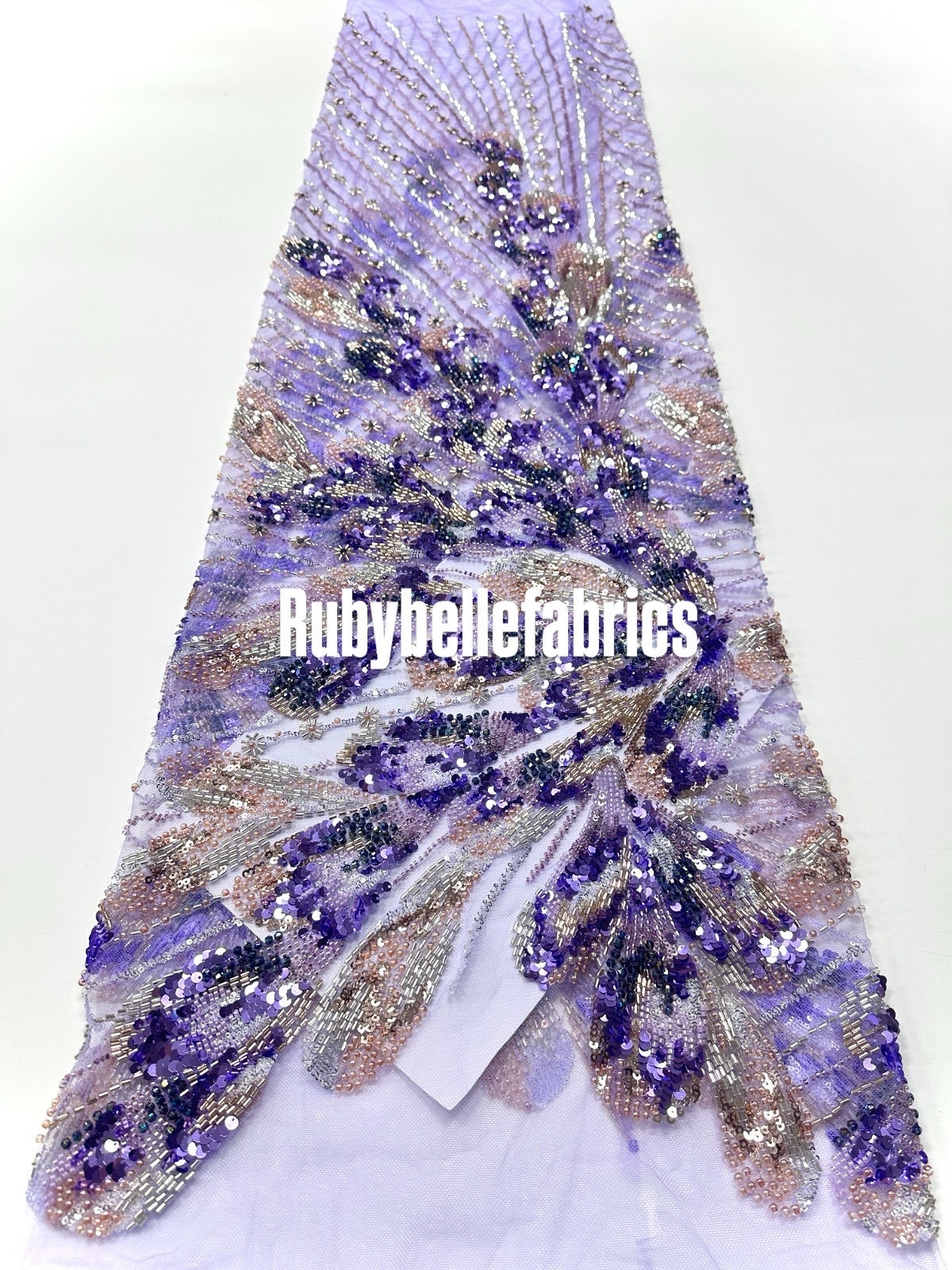 Luxury Feather Pattern Sequin Beaded Lace Fabric