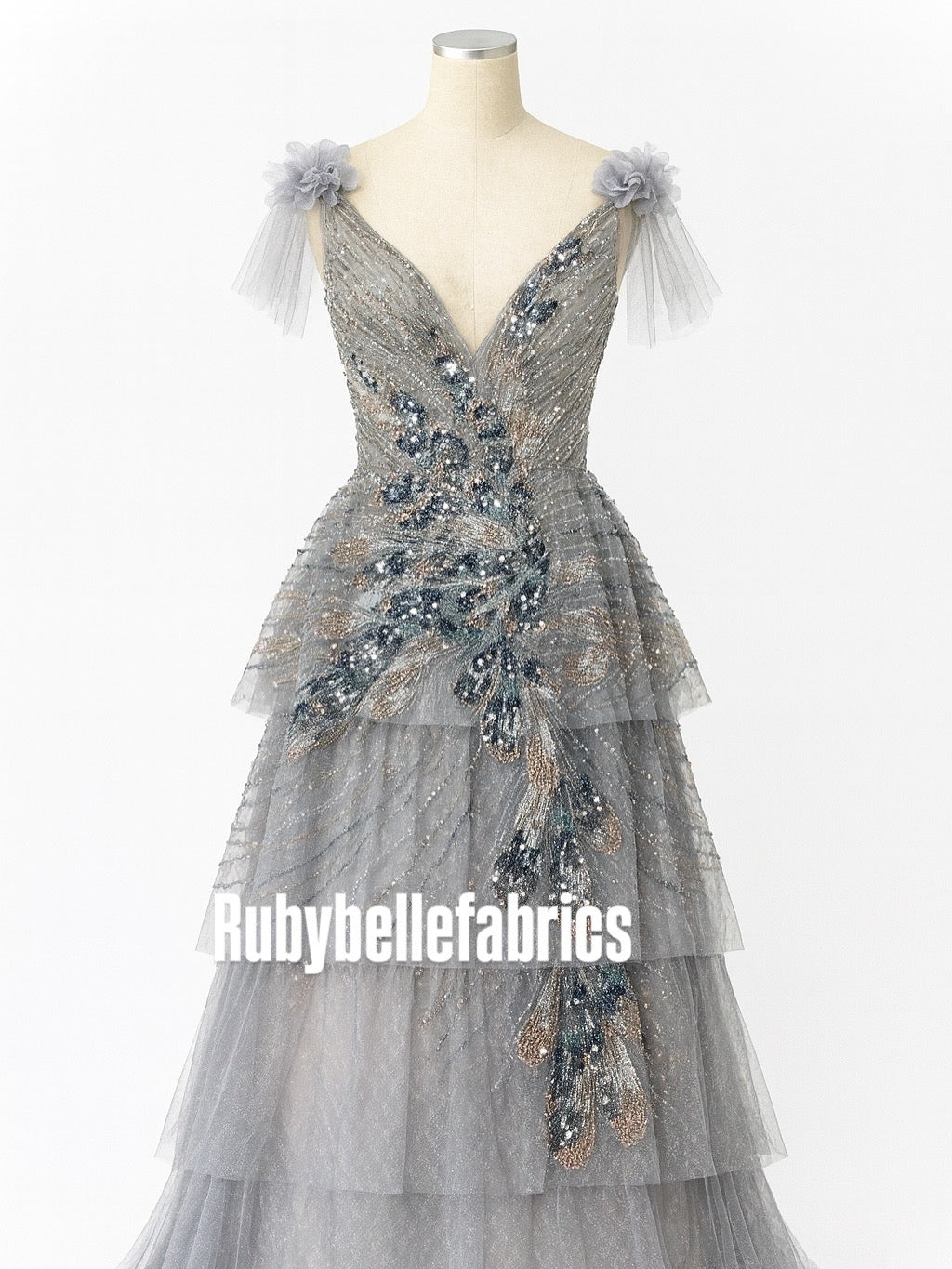Luxury Feather Pattern Sequin Beaded Lace Fabric