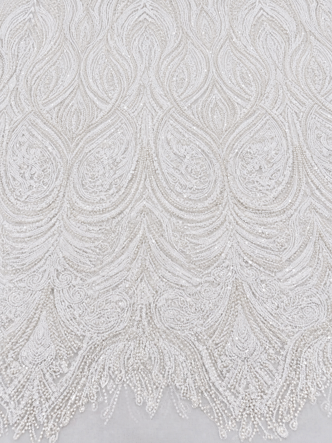 Erse Sequin Beaded Quality Fabric - White