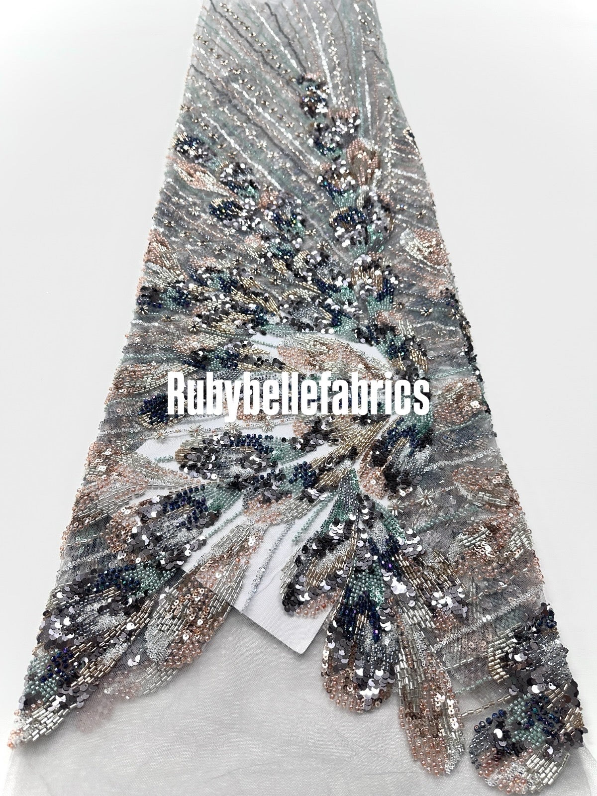 Luxury Feather Pattern Sequin Beaded Lace Fabric