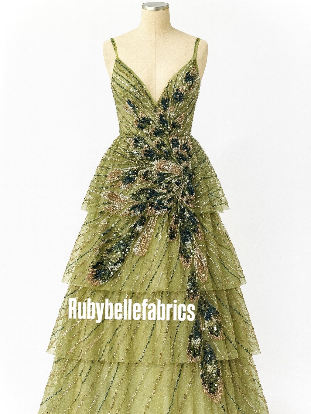 Luxury Feather Pattern Sequin Beaded Lace Fabric