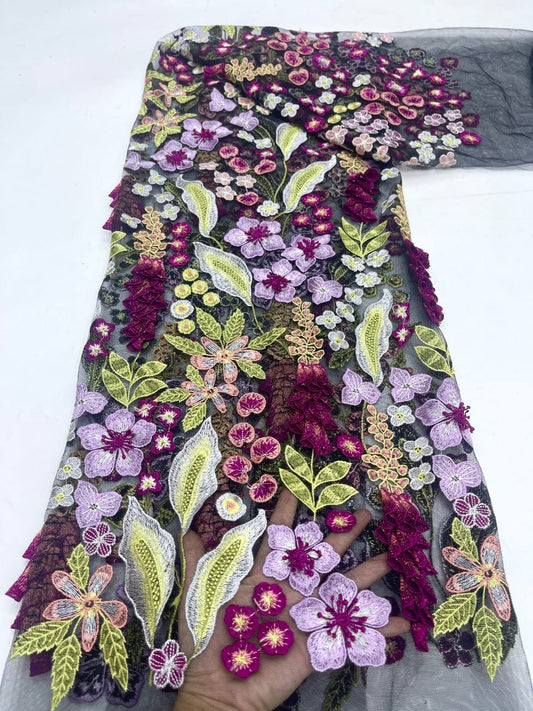 Tela floral con pompones - Más colores