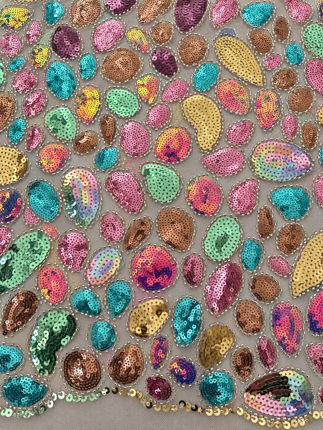 Uston Quality Beaded Sequin Fabric - White Multi