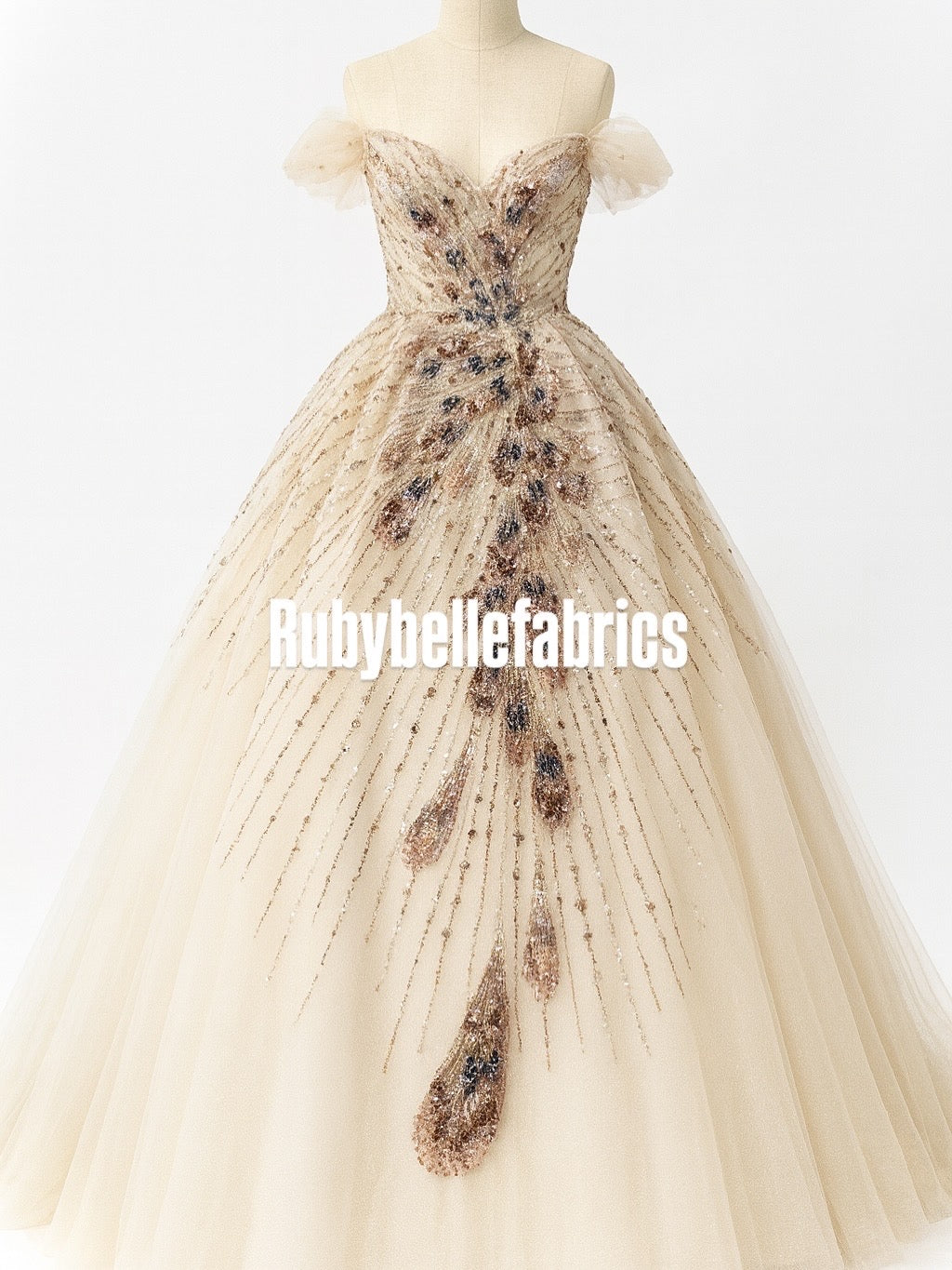 Luxury Feather Pattern Sequin Beaded Lace Fabric