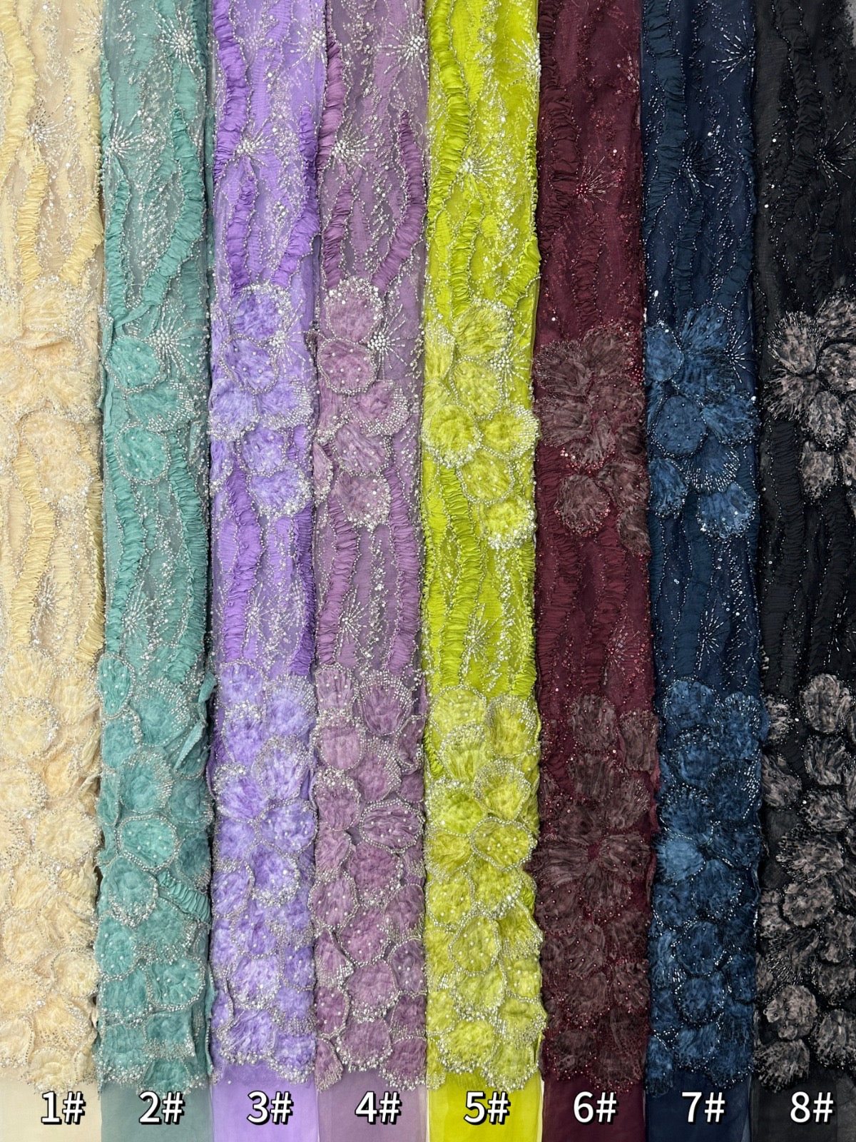 Peruse Beaded Scallop Petal Lace Fabric