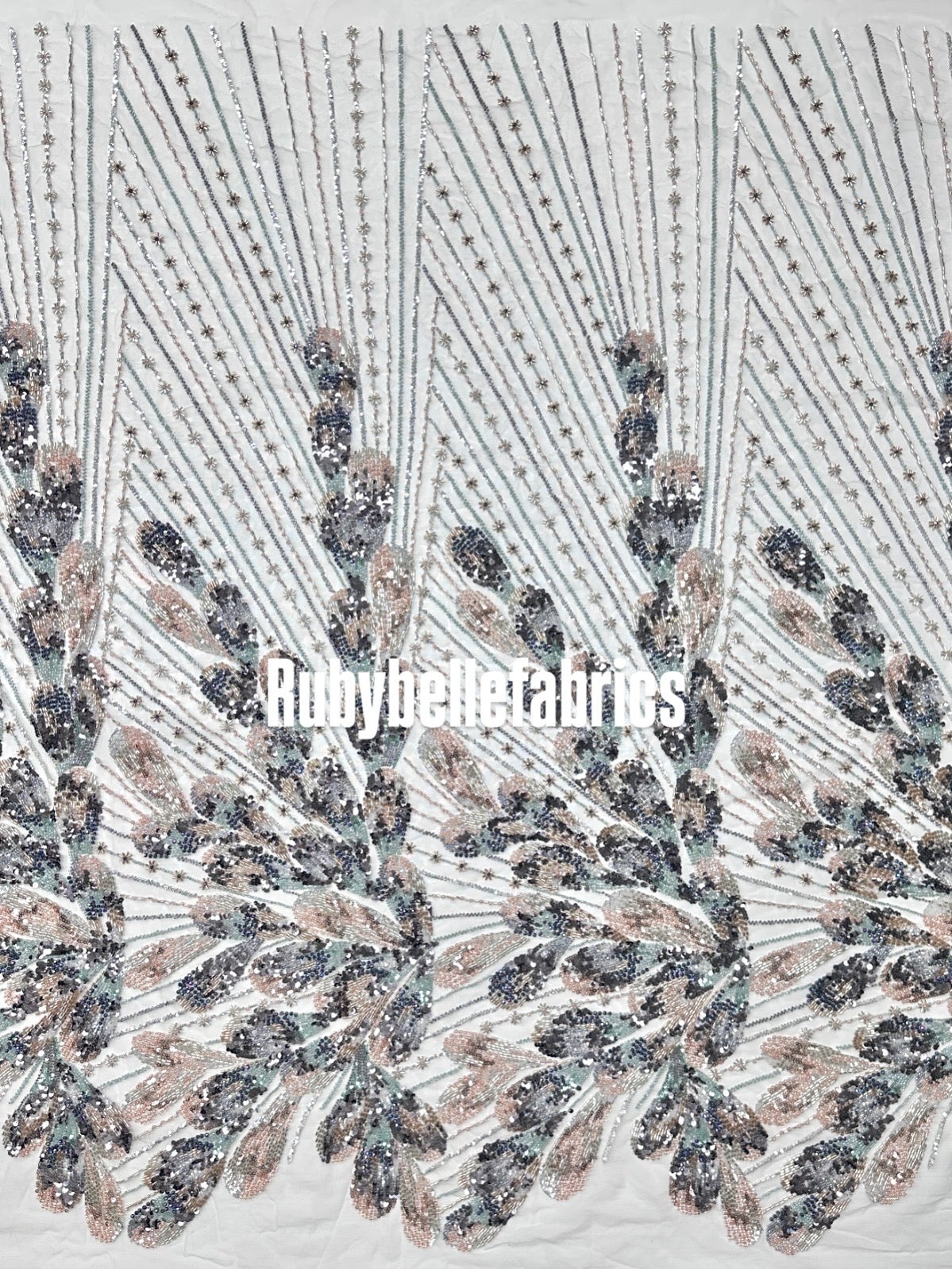 Luxury Feather Pattern Sequin Beaded Lace Fabric