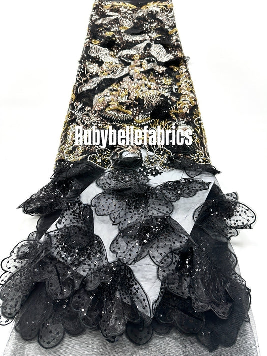 Luxury Sequin 3D Petal Beaded Fabric