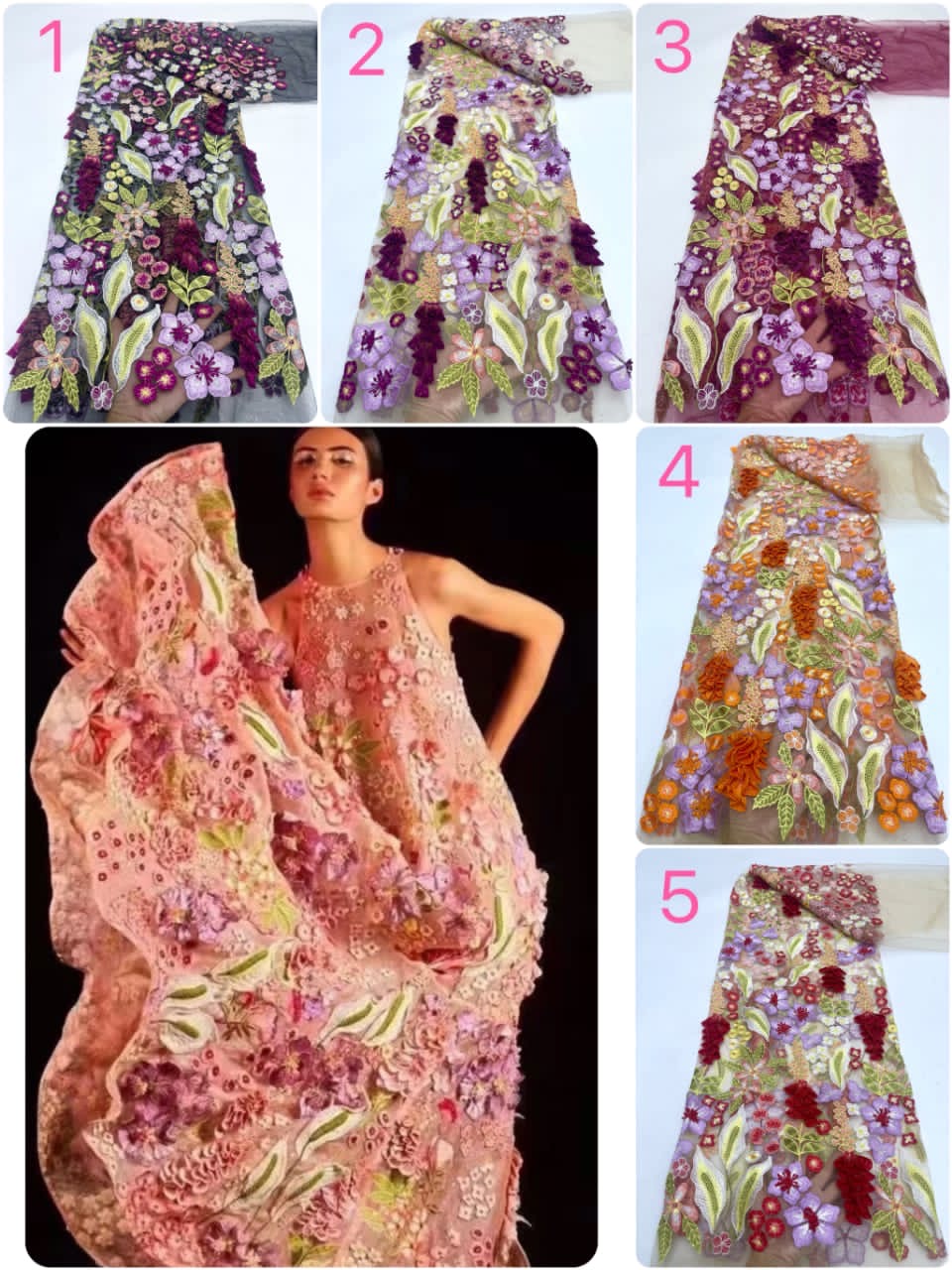 Tela floral con pompones - Más colores