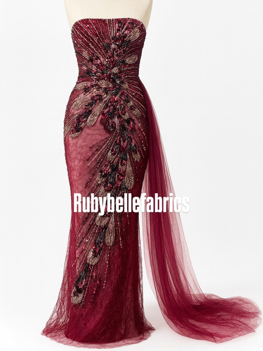 Luxury Feather Pattern Sequin Beaded Lace Fabric