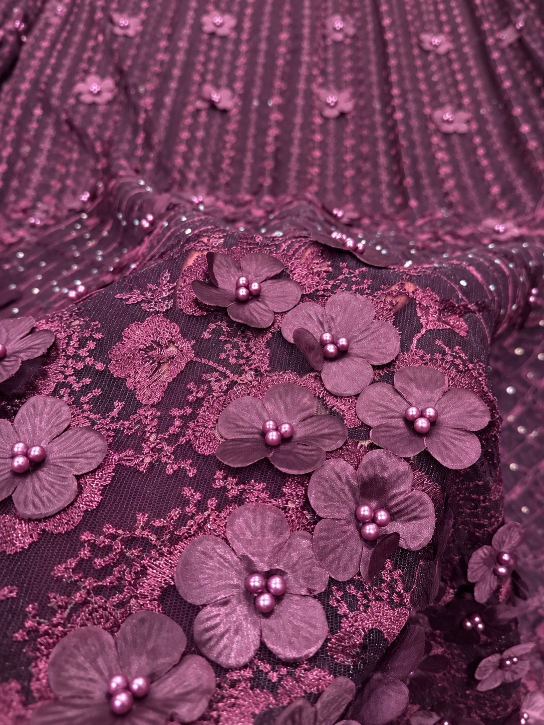 Esiyot 3D Floral Fabric - Dark Plum