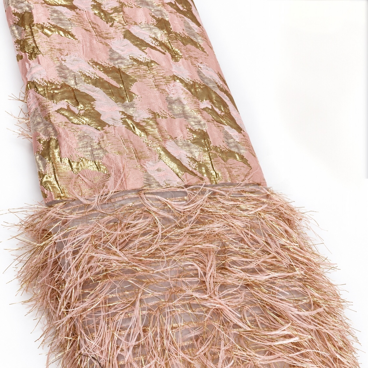 Blush Pink & Gold Metallic Jacquard with Fringe