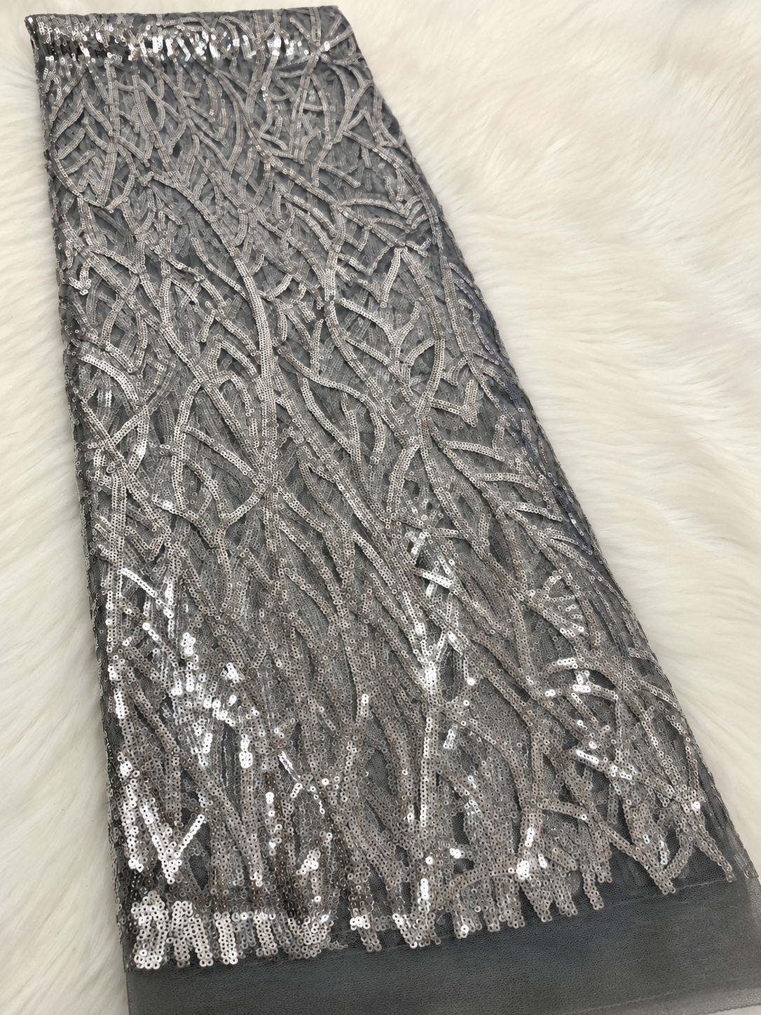 Zixule Silver Grey Sparkling Sequin Tulle Fabric