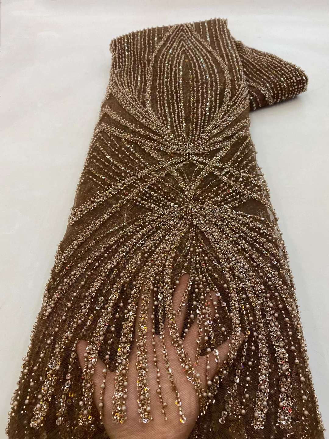 Ection Luxury Beaded Fabric - Brown