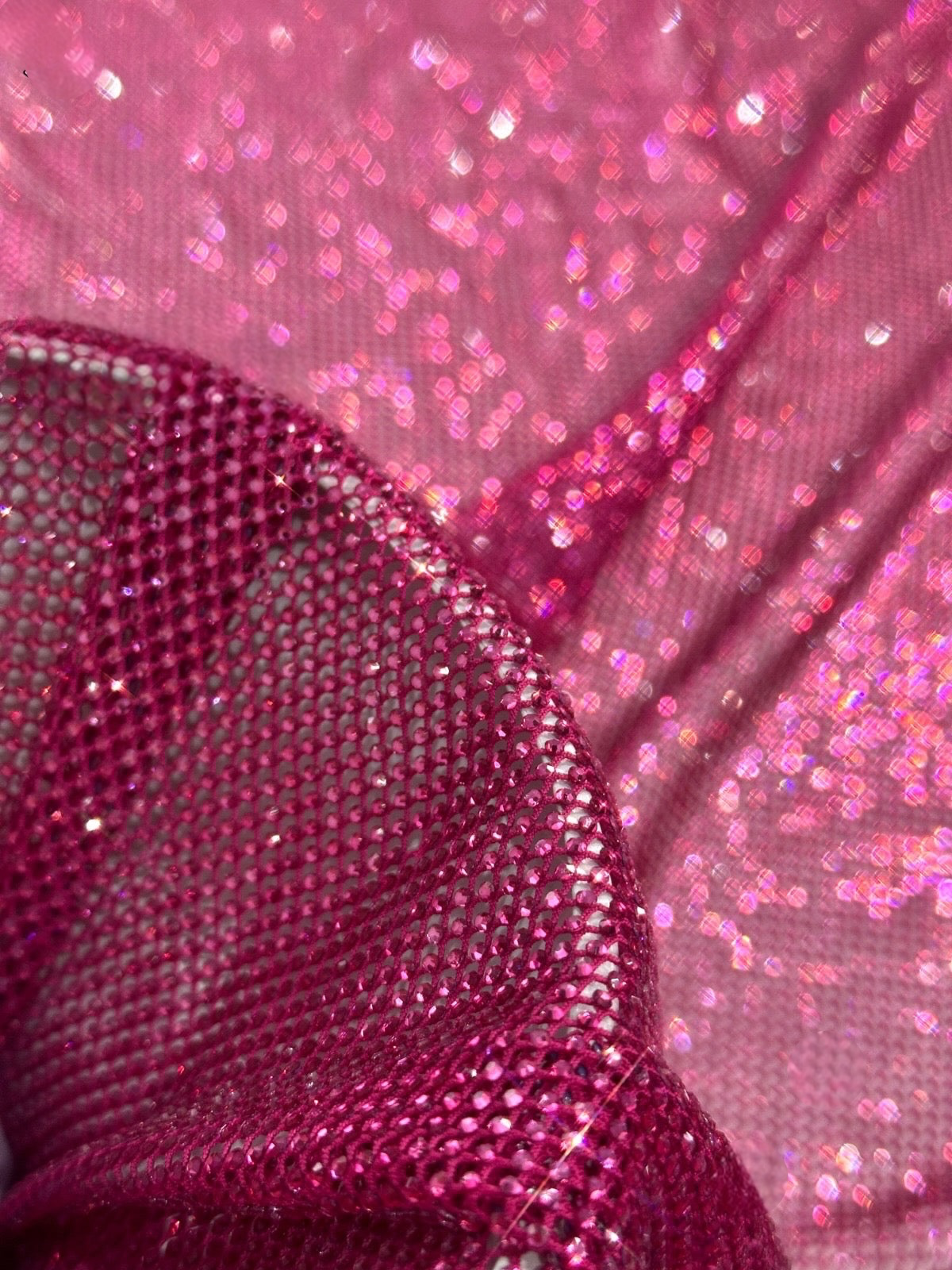 Aryl Bling Stones Fish Net Luxury Handmade Fabric - Fuchsia Pink