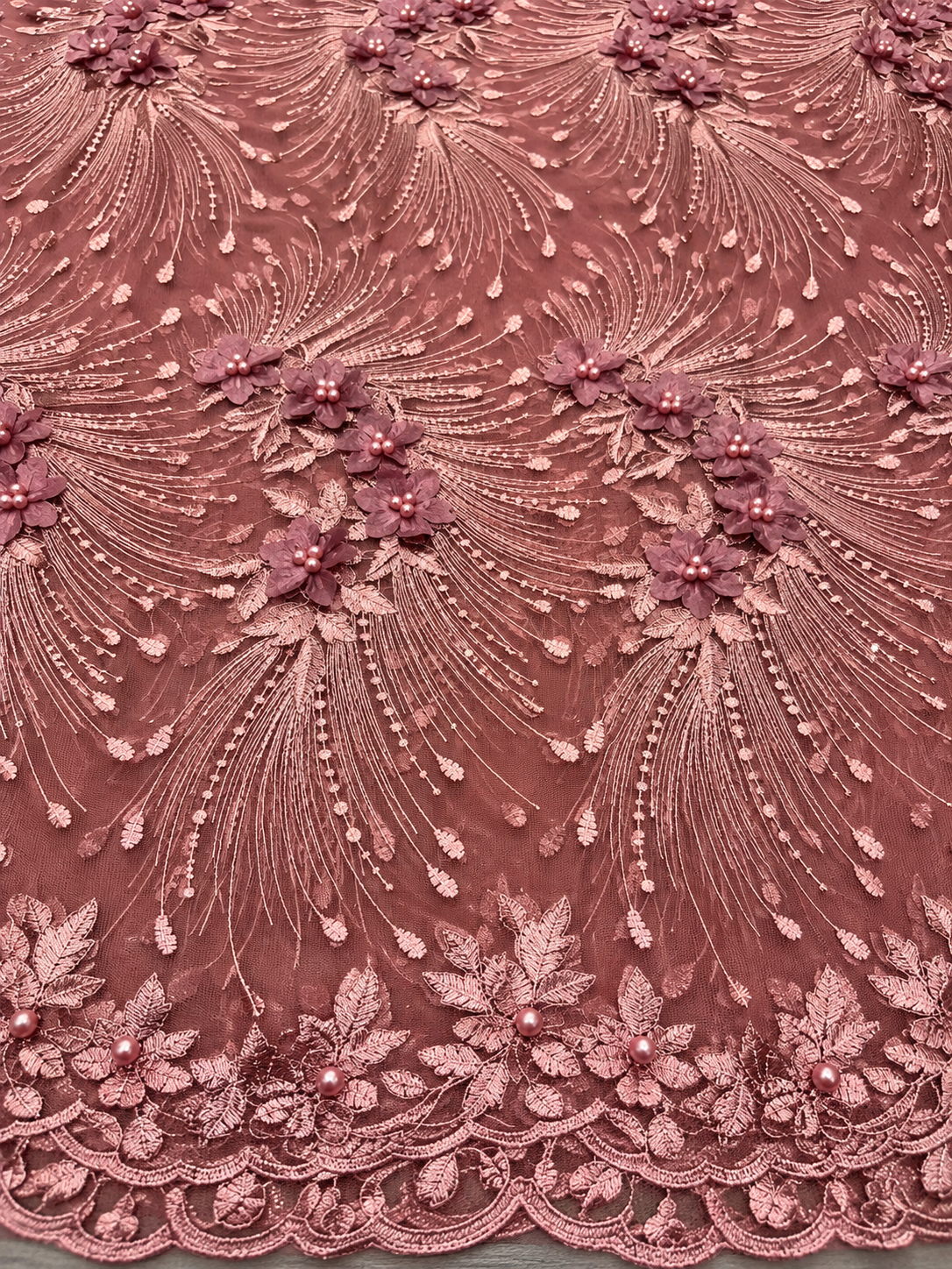 Beka Tulle 3D Floral Fabric - Mauve