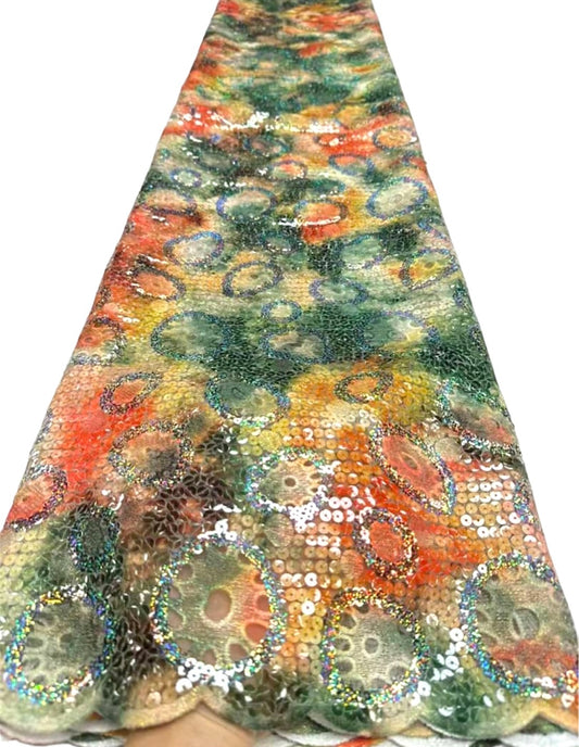 Tela Metro Organza - Verde Naranja Multi
