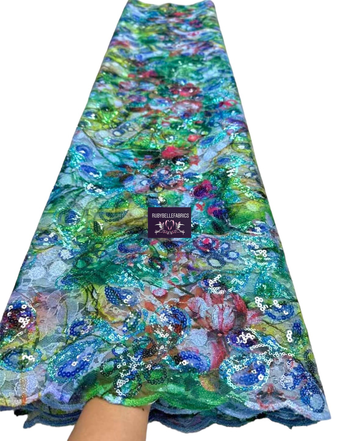 Canyon Chantilly Sequin Fabric - Green Multi