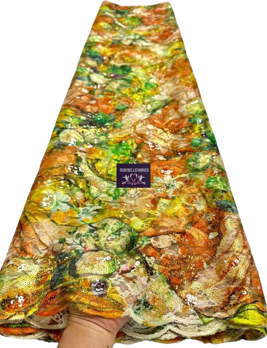 Canyon Chantilly Sequin Fabric - Gold Green