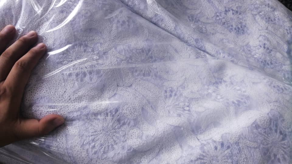 Rumley Sequin Fabric - White