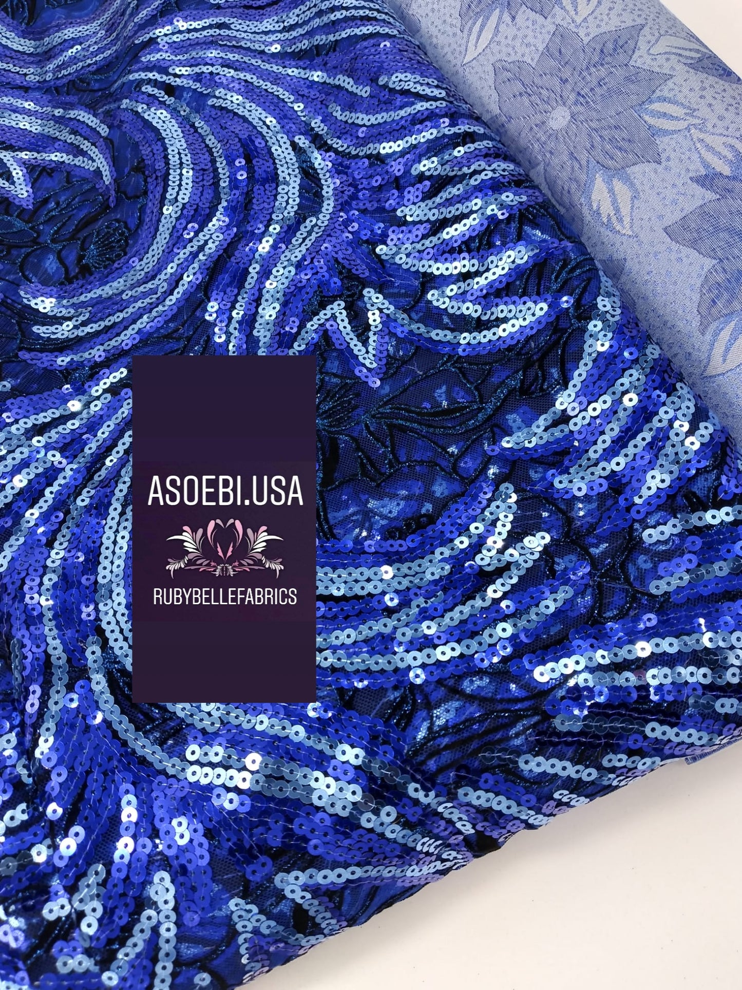 Flocking Sequin Fabric - Blue