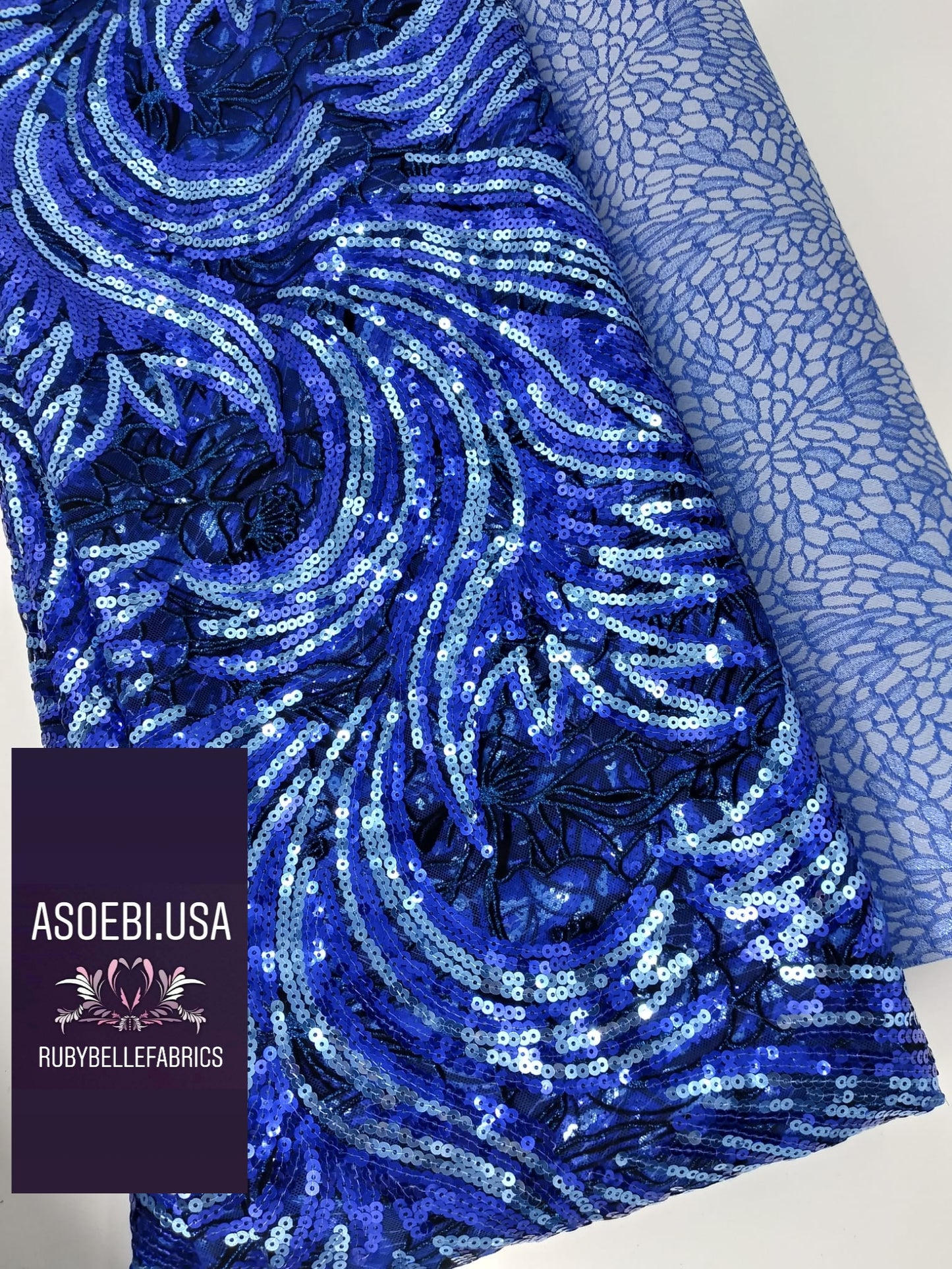 Flocking Sequin Fabric - Blue