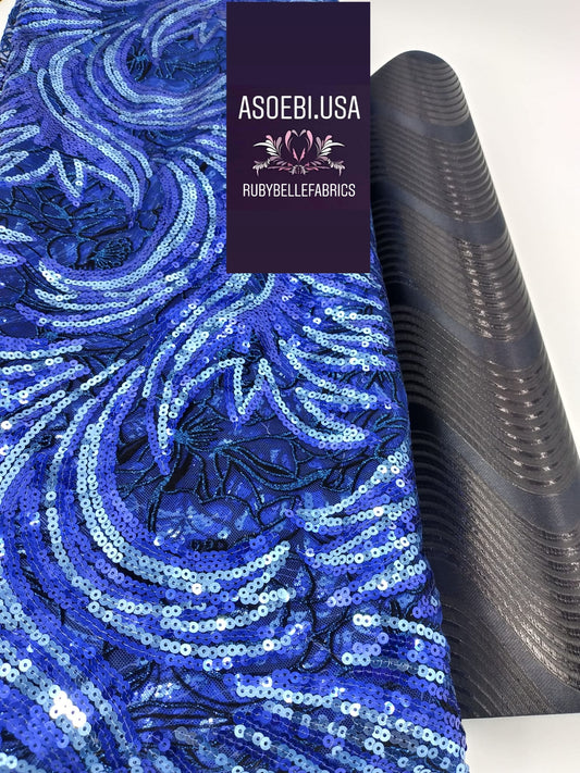 Flocking Sequin Fabric - Blue