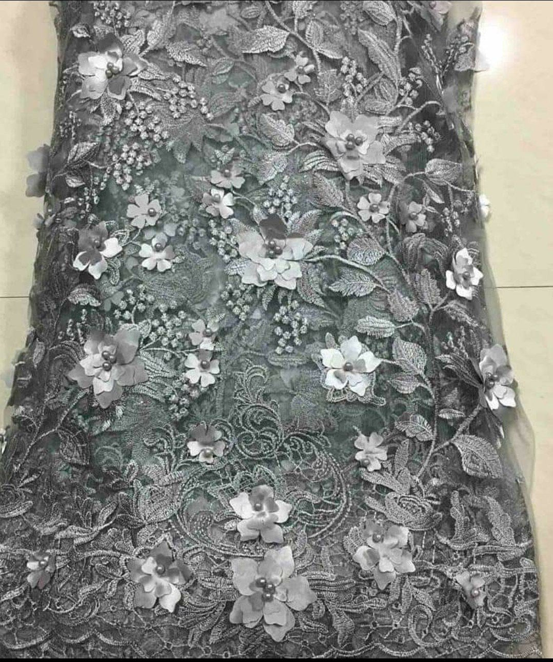 Alyssum 3D Fabric - Grey - RUBYBELLEFABRICS