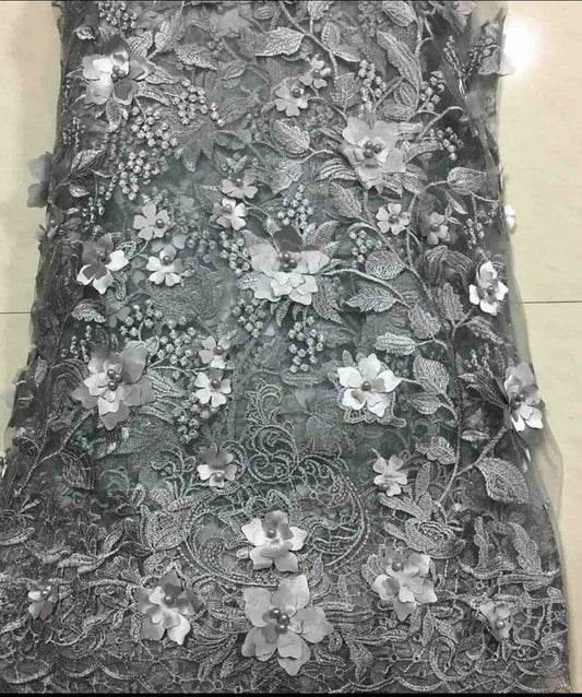 Alyssum 3D Fabric - Grey - RUBYBELLEFABRICS
