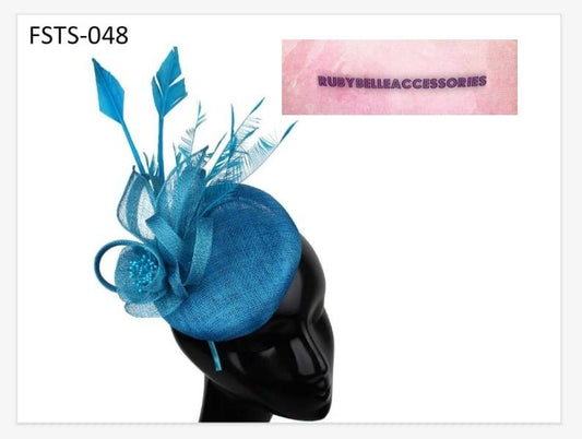 Carrie Fascinator - Teal Blue - RUBYBELLEFABRICS