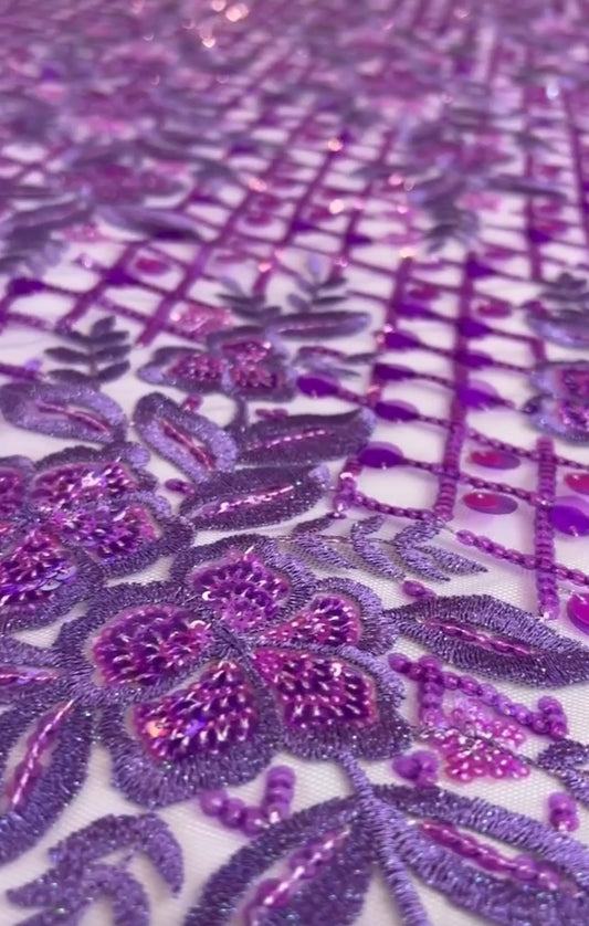 Lotus Sequin Fabric - Lilac