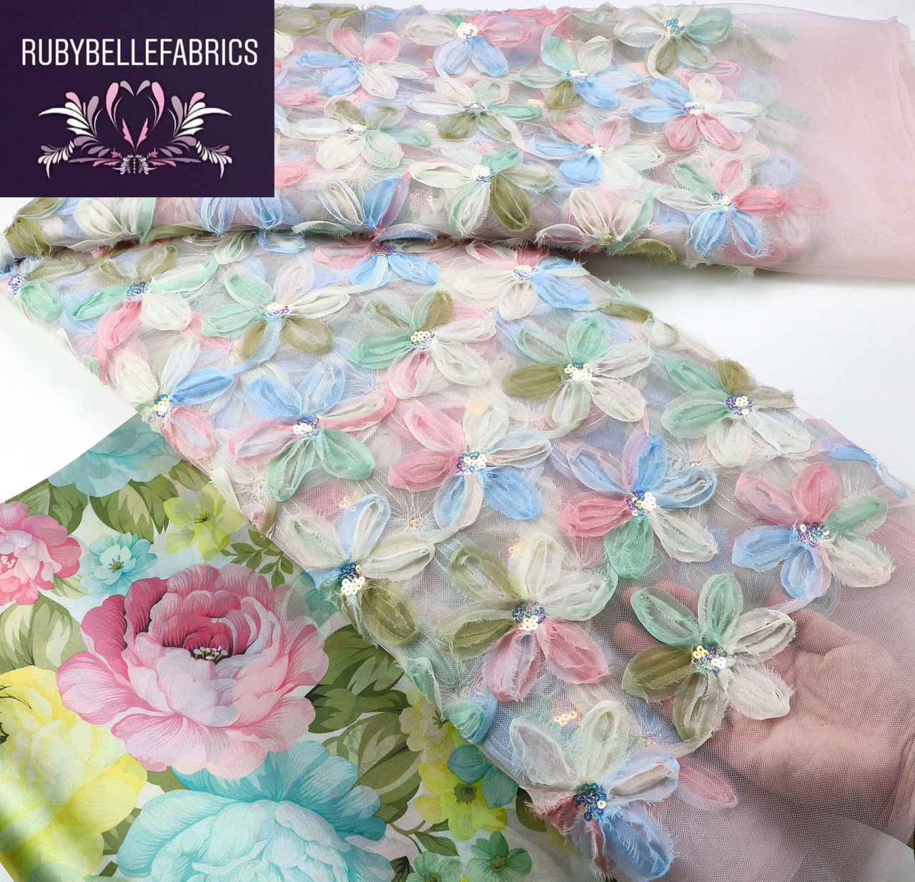 Merrol Fashion Tela De Tul Con Lentejuelas 3D - Multicolor